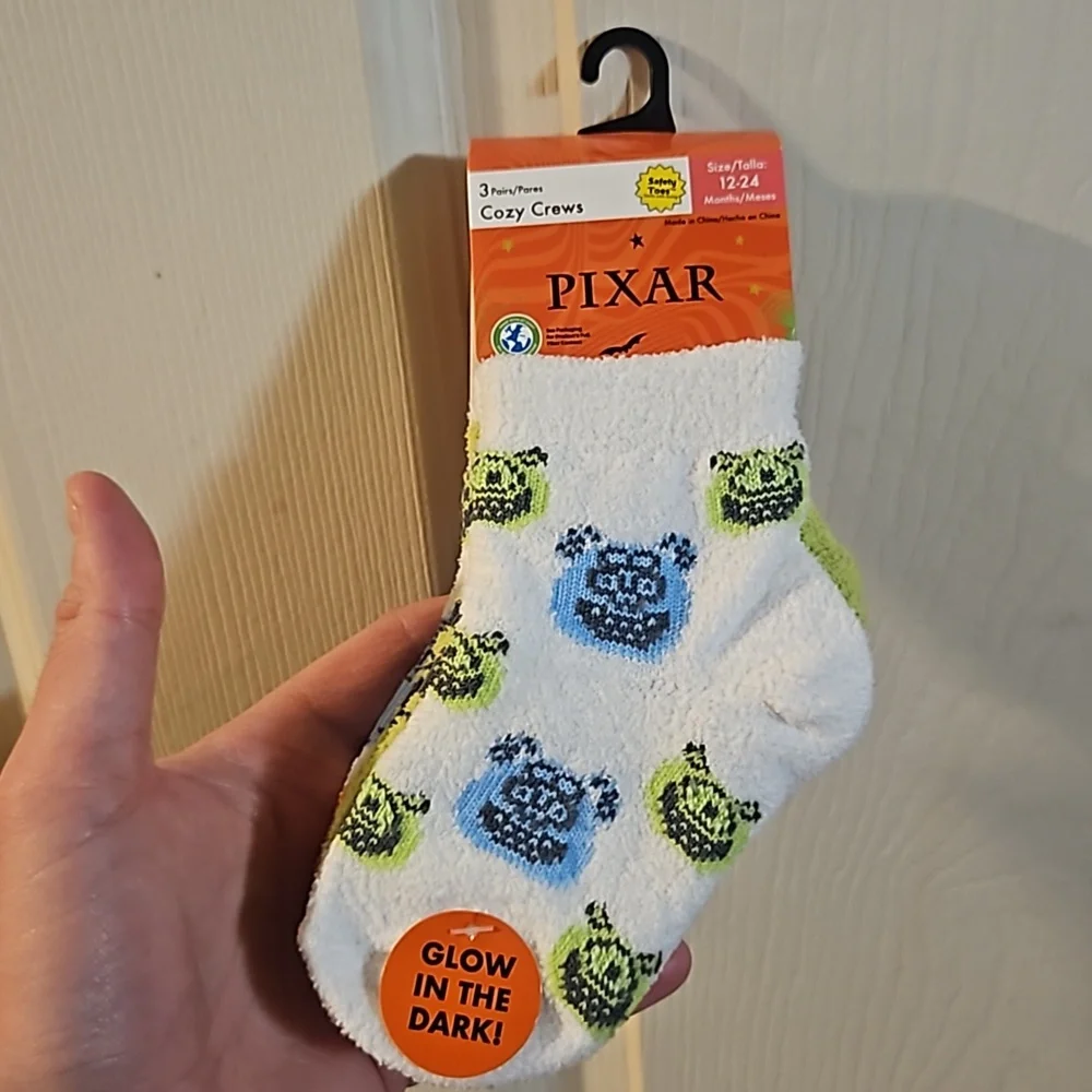 DISNEY PIXAR MONSTERS INC: 3 PK SOCKS: NEW WITH TAGS: SIZE 12-24 MTH